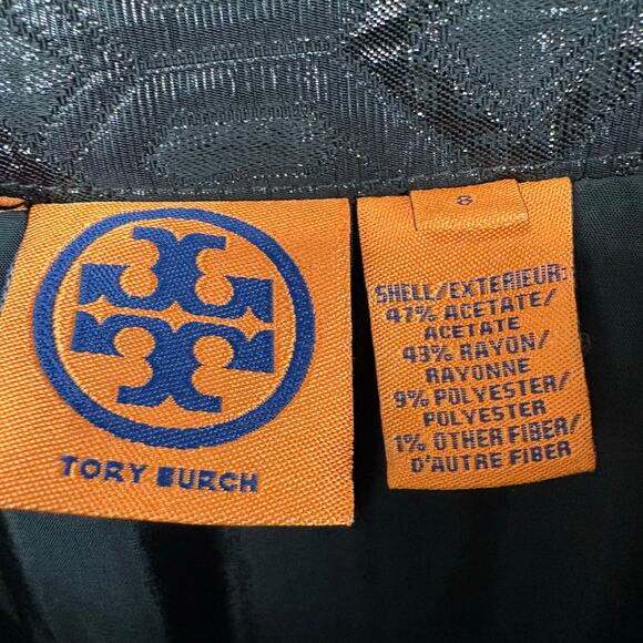 Tory Burch Siri Jacquard Pencil Skirt Side Zip Front Pleats Black Metallic 8 - Picture 6 of 10
